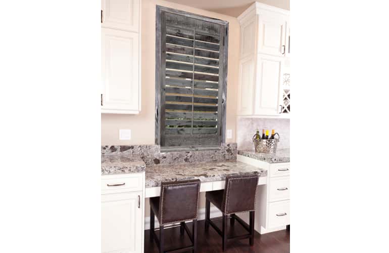 Reclaimed wood shutters on kitchen window in Jacksonville